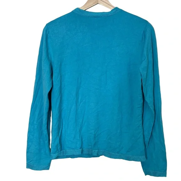 Talbots VTG Long Sleeve Lightweight Cardigan Size L Textured Knit Trim Blue